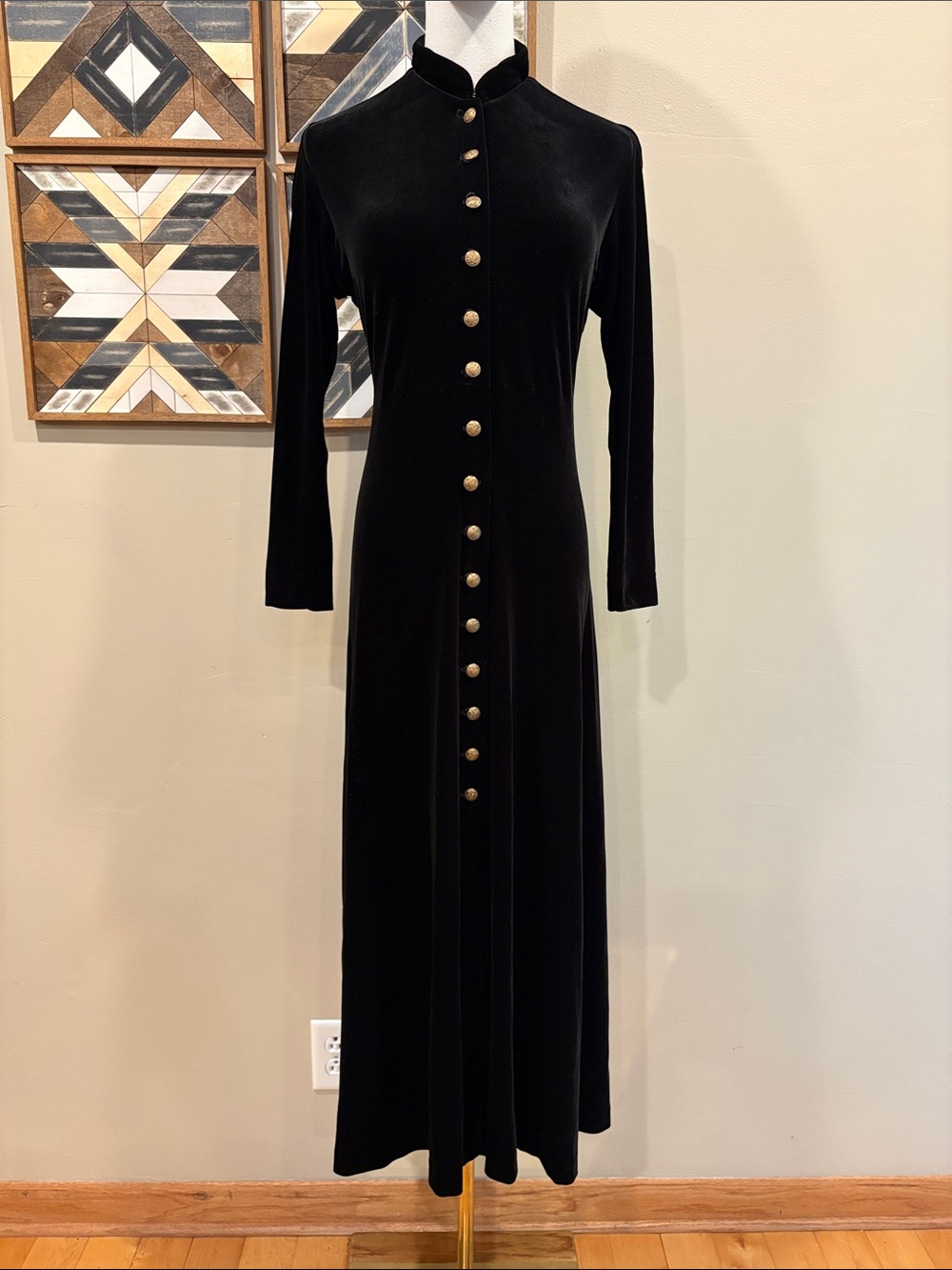 Vintage Ralph Lauren Country 90s Black Velvet Button Down Maxi Dress size Medium - Picture 3 of 14